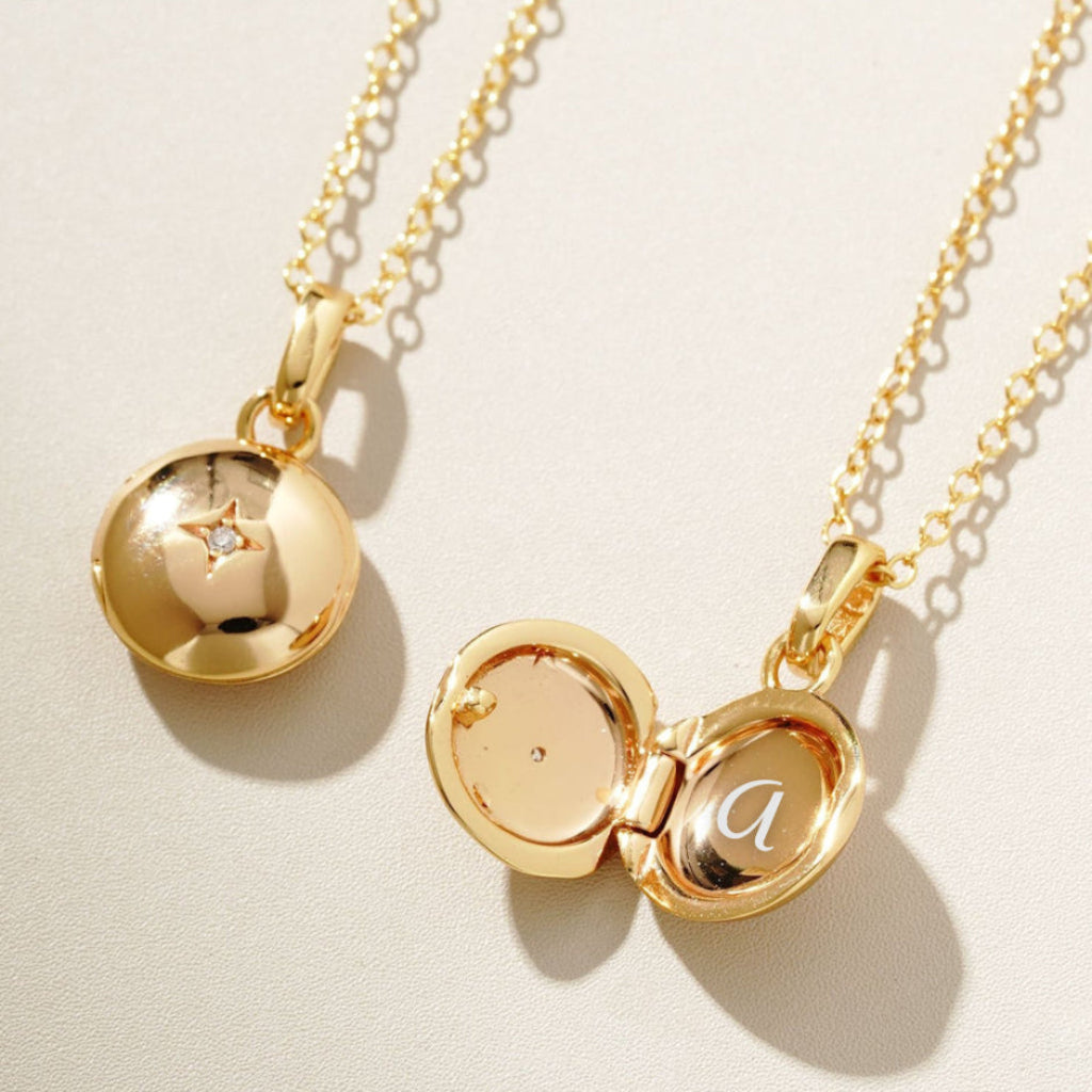 Initial gold locket necklace